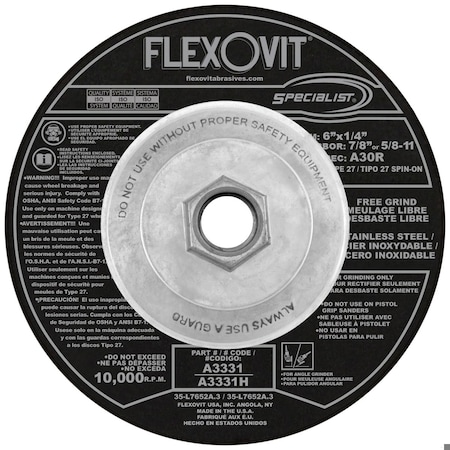 Flexovit DEPRESSED CENTER GRINDING WHEEL A3331H